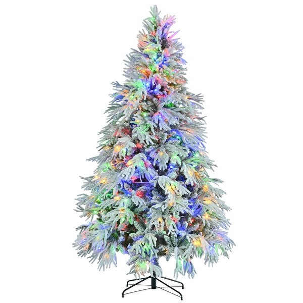 4FT/6FT/7.5FT PreLit Spruce Snow Flocked Christmas Tree Set with 8 LED Flashing Modes