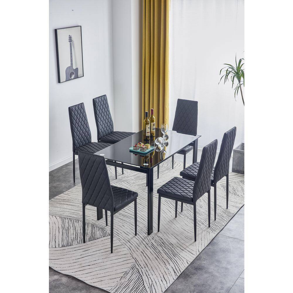 Angel Sar Black PU Leather Upholstered Dining Chairs Set of 6 for Living Room Modern Dining Room Chairs AD000225