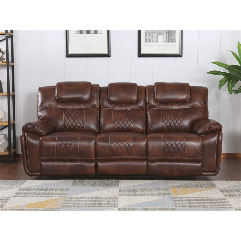 Sunset Trading Diamond Power Faux Leather Dual Reclining Sofa in Brown   Contemporary   Sofas   by GwG Outlet  Houzz