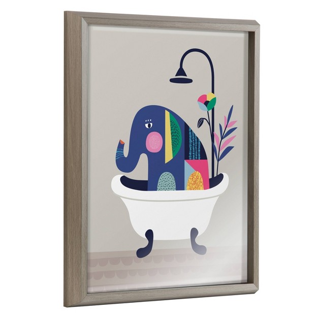 X 20 quot Blake Mid Century Elephant In The Tub By Rachel Lee Framed Printed Glass Gray Kate amp Laurel All Things Decor