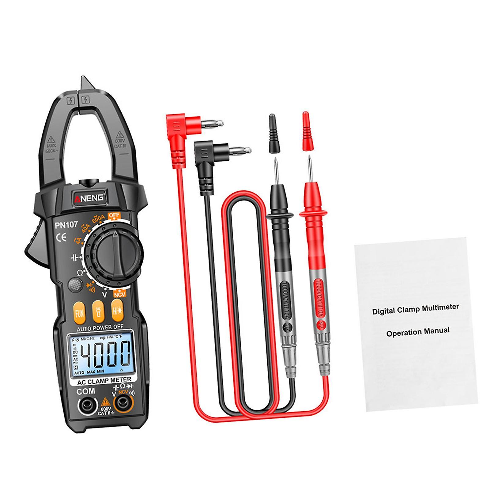 Digital Clamp Meter 4000 Count Multifunctional Tester For Vehicles Batteries Black