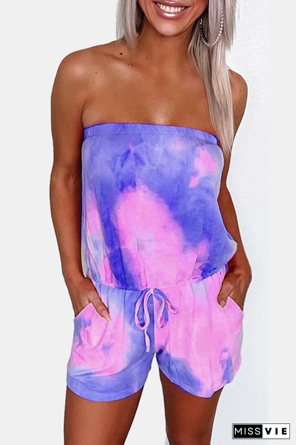 Tie-dye Tube Top Rompers (With Drawstring) (2 Colors) P16003