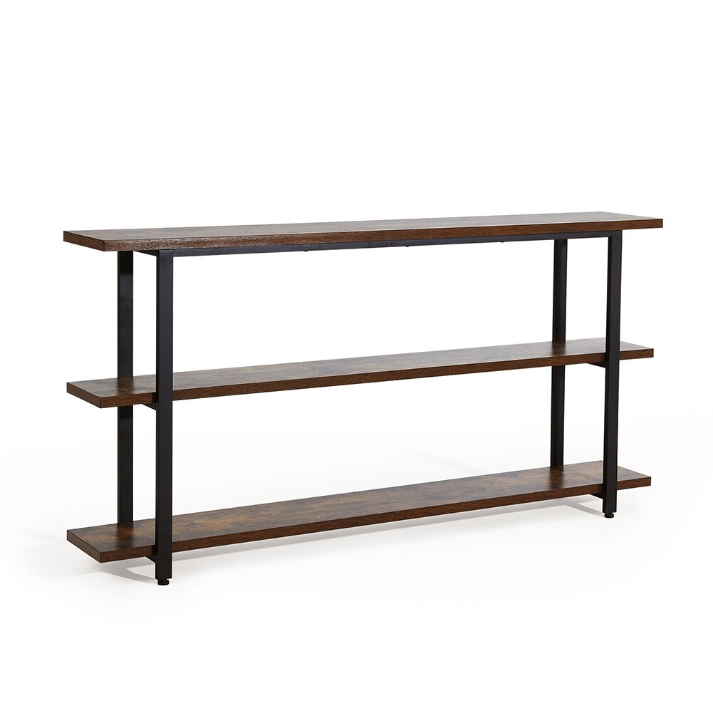 Industrial Entryway Table with 3-Tier Storage Shelves and Metal Frame