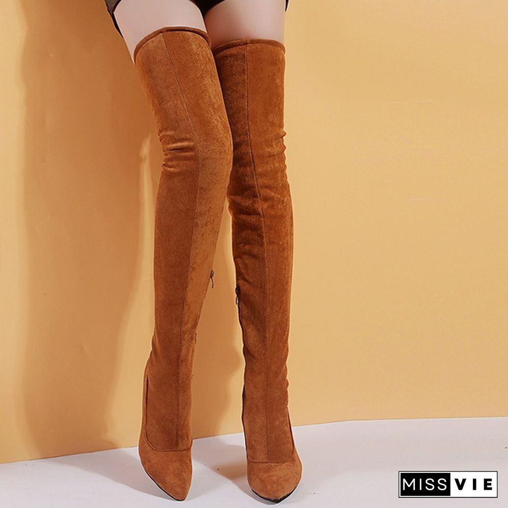 High Quality Women Fine Leather High-Heeled Boots Knee With Side Zipper Boots Sexy Over The Knee Boots High Heels Women Shoes