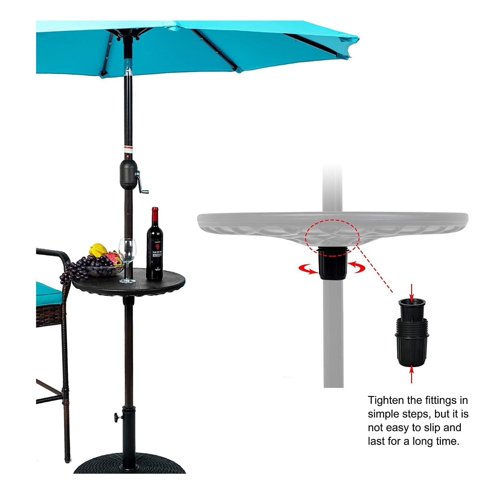 Prime Garden Adjustable Umbrella Table with Umbrella Hole for Patio Outdoor,Black