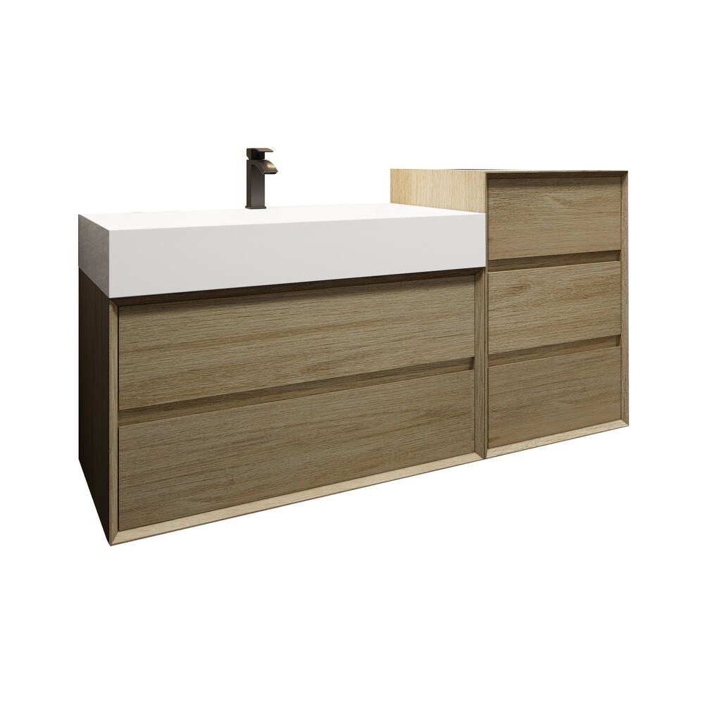 Kube 44'' Coffee Wood Wall Mounted Nano Bath Vanity with Reinforced Acrylic Sink