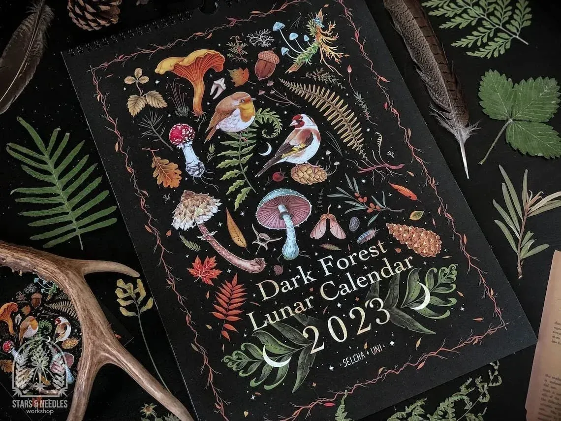 Dark Forest Lunar Calendar 2023 Wall Animal Calendars with 12 Original