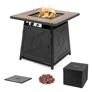 Nuu Garden 28 in. Square Metal Outdoor Propane Fire Pit Table with PVC Cover and Lava Rocks 50000 BTU Black AF014-JNC