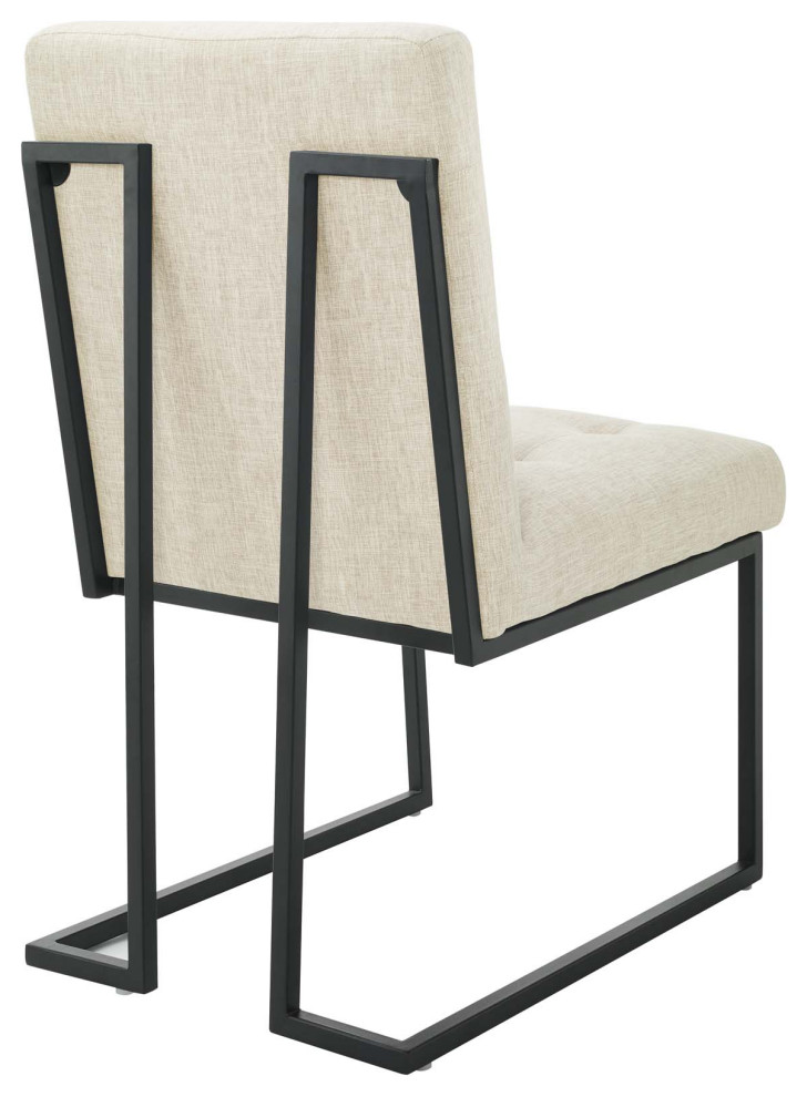 Privy Black Stainless Steel Upholstered Fabric Dining Chair Set of 2 Black Beige   Contemporary   Dining Chairs   by Homesquare  Houzz