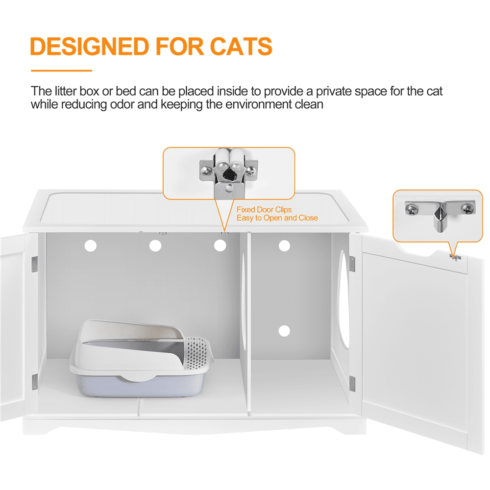 SmileMart Wooden Cat Litter Box Side Table Washroom Storage Bench with Divider， White