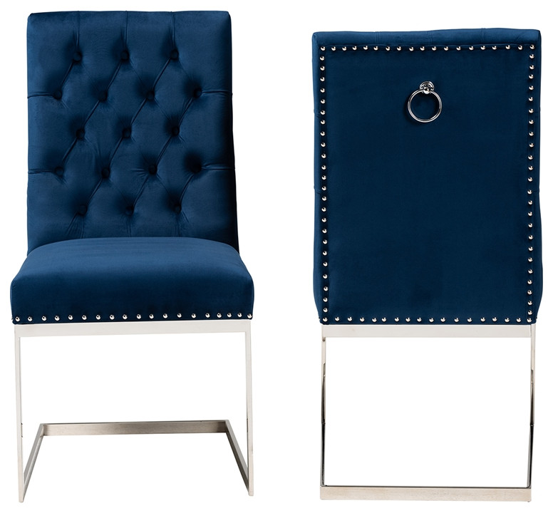 Glam and Luxe Navy Blue Velvet Fabric and Silver Metal 2 Piece Dining Chair Set   Contemporary   Dining Chairs   by Imtinanz  LLC  Houzz