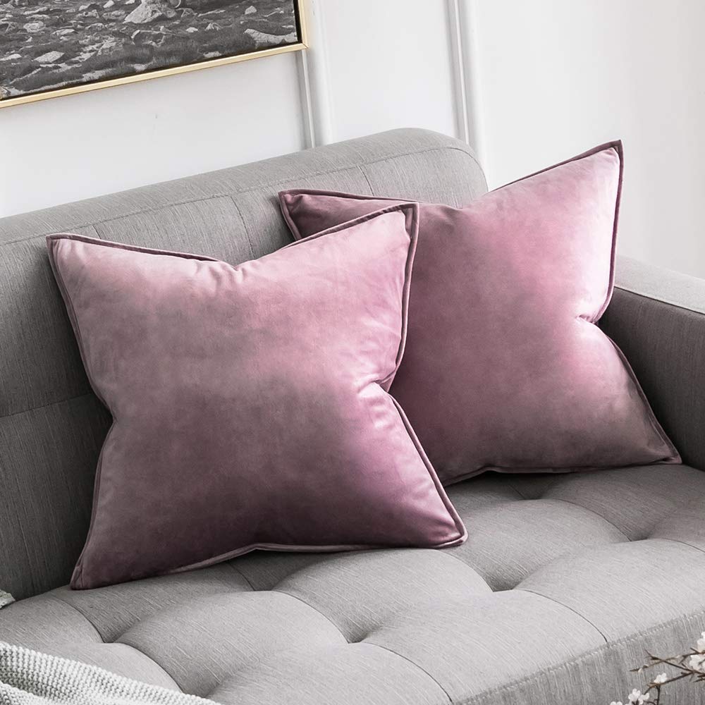 IMMEKEY 2 Pcs Velvet Throw Pillow Cover Soft Decorative Pillowcase Soild Square Cushion Case for Sofa Bedroom Car 16x16 Inch - Pink Purple