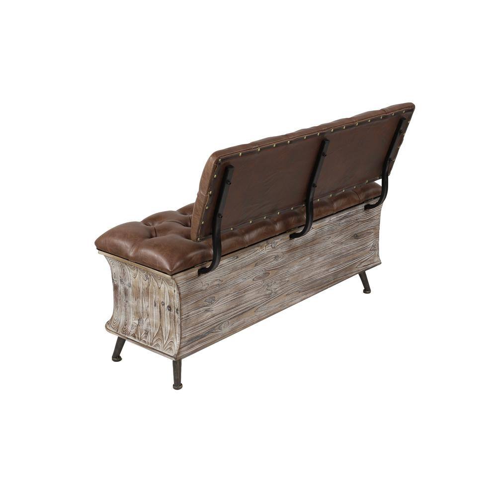 Litton Lane Brown Storage Bench with Tufted Faux Leather Seat and Back 32 in. X 47 in. X 20 in. 90673