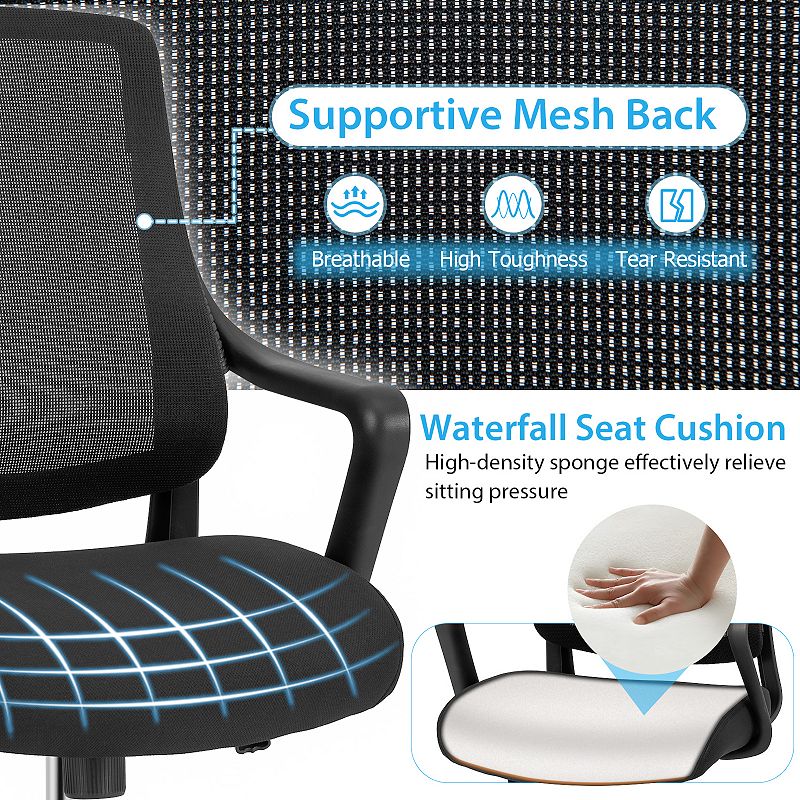 Modern Breathable Mesh Chair With Curved Backrest And Armrest-black