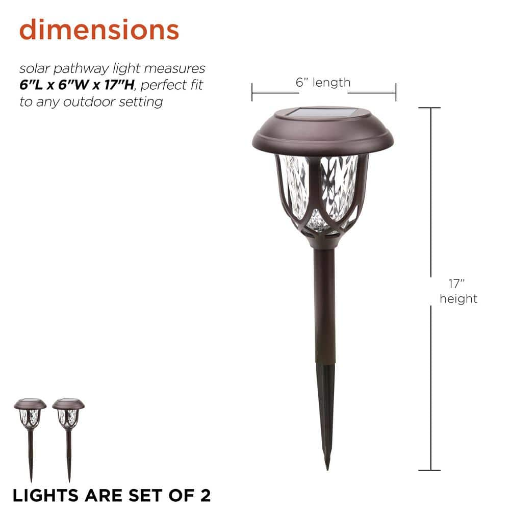 Alpine Corporation 17 in. Tall Solar Powered Bronze Super Bright High Lumen LED Outdoor Path Light Stakes (Set of 2) SLA416SLR-2