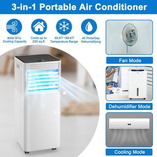 Costway 8000 BTU (ASHRAE) Portable Air Conditioner 3-in-1 Air Cooler with Dehumidifier and Fan Mode in Black FP10110US-BK