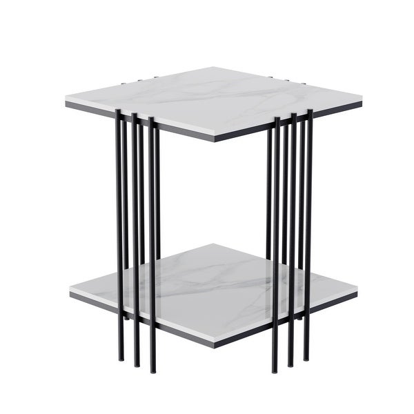 17.5-inch Square Sintered Stone Marble Side Table， Modern End Table