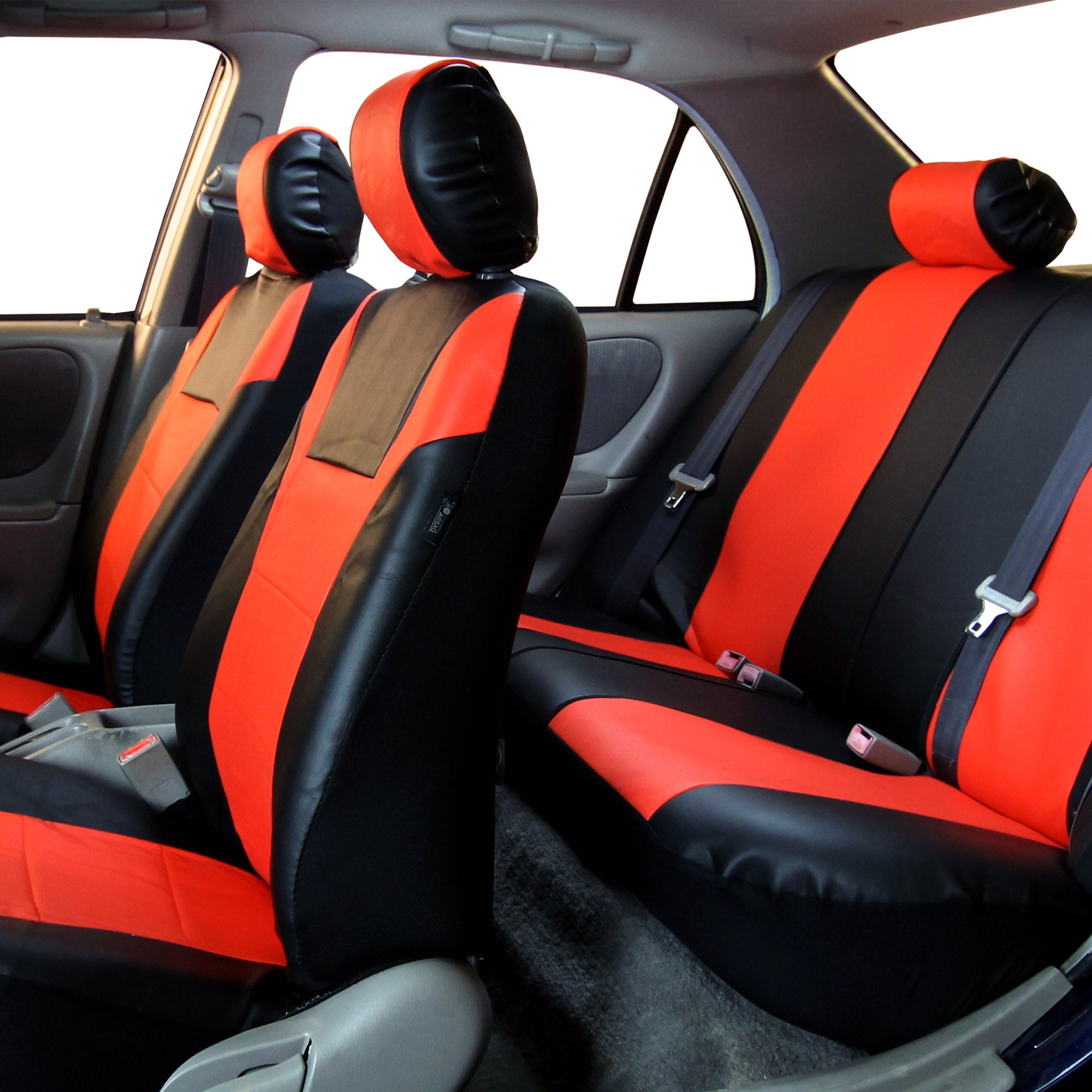 FH Group， Leather Seat Covers for Car Tangerine w/ Free Air Freshener， Airbag Compatible / Split Bench Covers