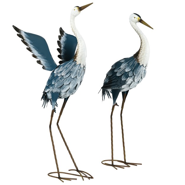 amp 27 5 quot Standing Bird Sculptures Metal Yard Art Decor Landscape Decoration Set Of 2 Blue amp White