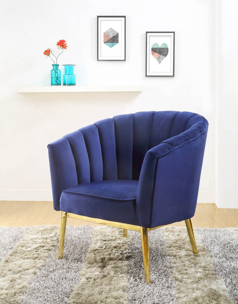 32 quotBlue And Copper Velvet Tufted Barrel Chair   Midcentury   Armchairs And Accent Chairs   by HomeRoots  Houzz