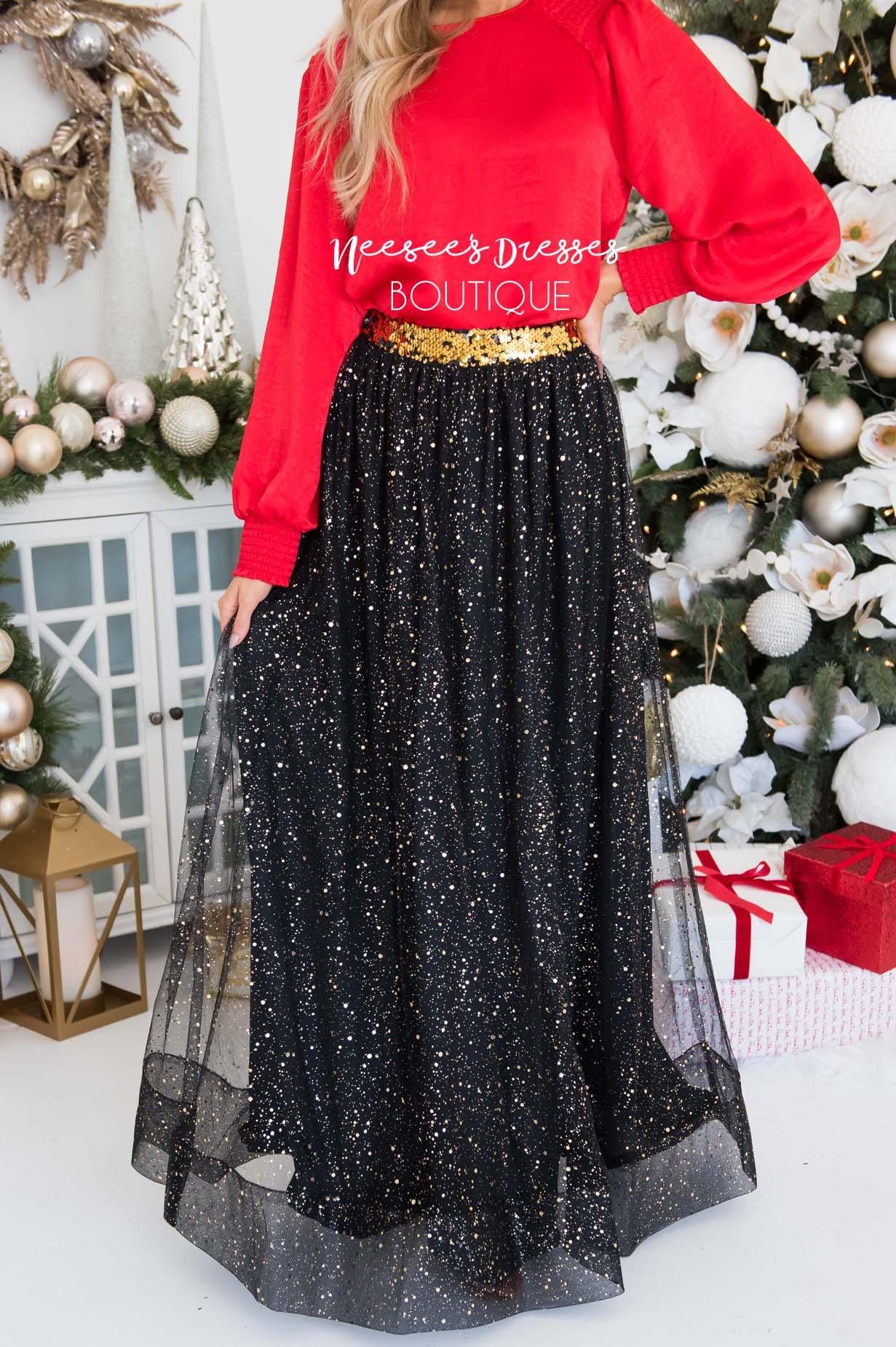 Black Gold Tulle Maxi Skirt