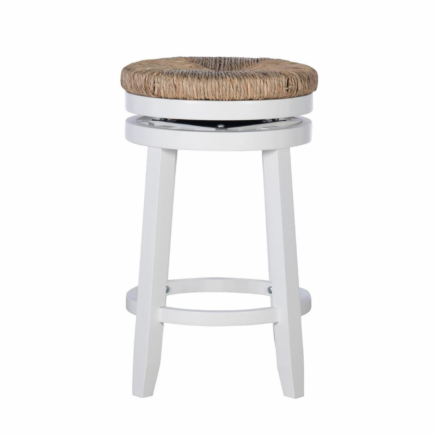 Morgan 25.5 Backless Counter Stool with Swivel， White with Natural Rush