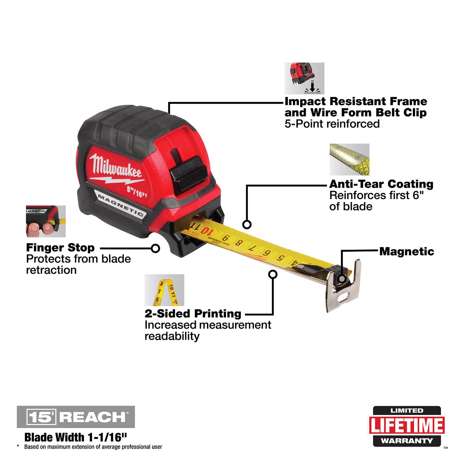 Milwaukee 16 ft. L X 1 in. W Compact Wide Blade Magnetic Tape Measure 1 pk