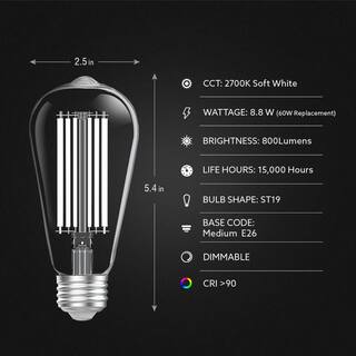 Feit Electric 60-Watt Equivalent ST19 Dimmable White Filament Clear Glass Vintage Edison LED Light Bulb Soft White 2700K (4-Pack) ST1960927CAWFILHDRP4