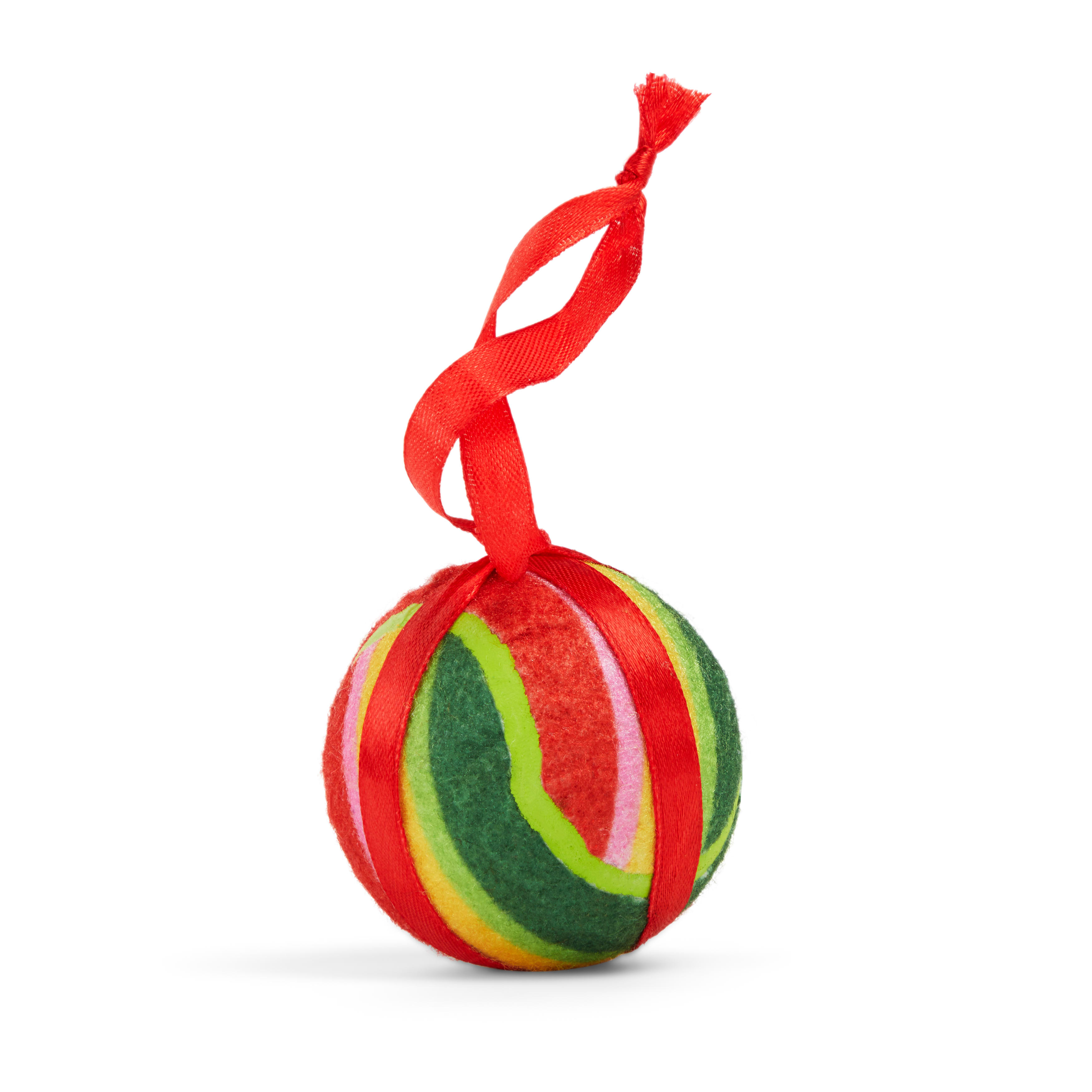 MORE AND MERRIER Ornament Stripe Tennis Ball Dog Toy， Small