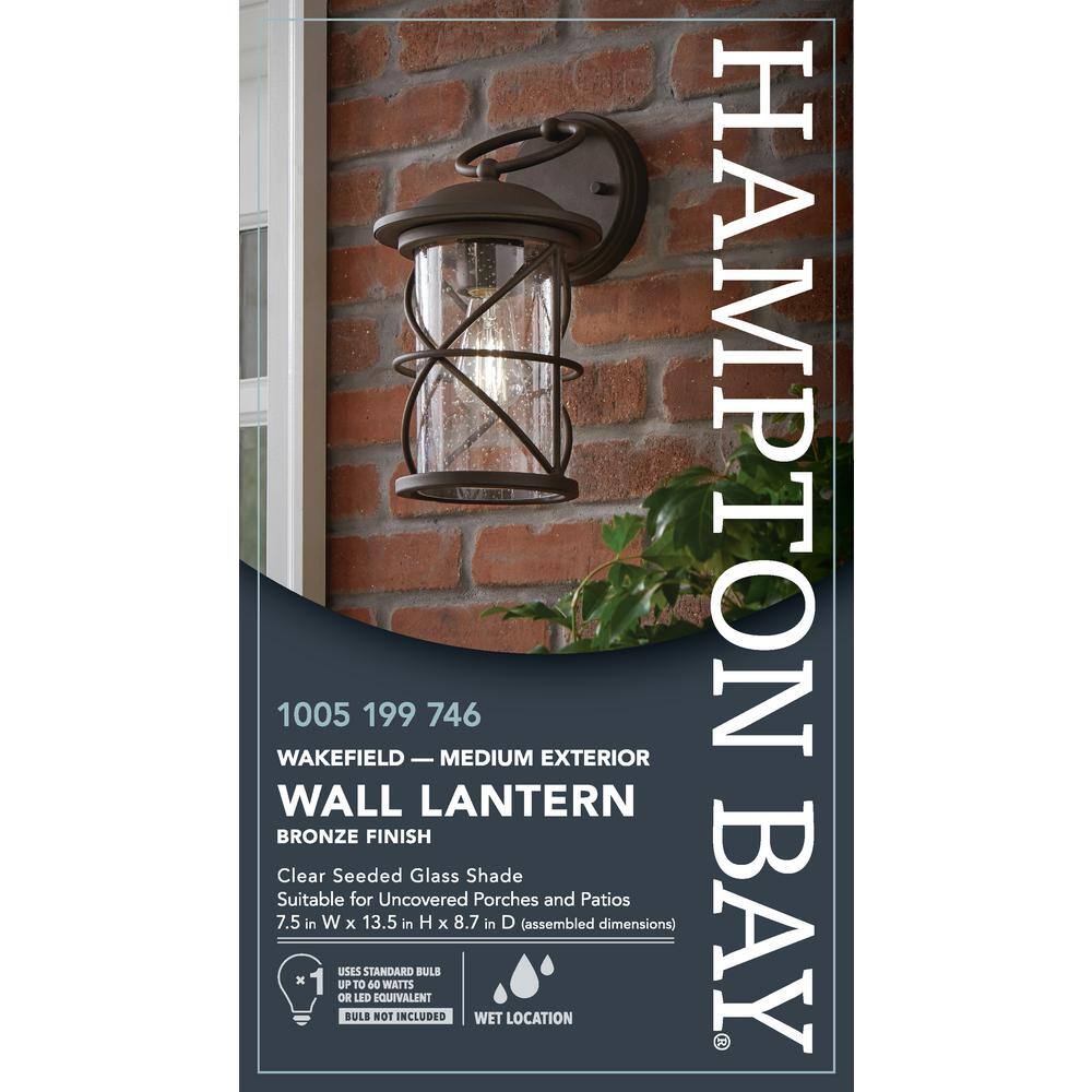 Hampton Bay Wakefield 1-Light Bronze Outdoor Wall Lantern Sconce WB1097-OWL