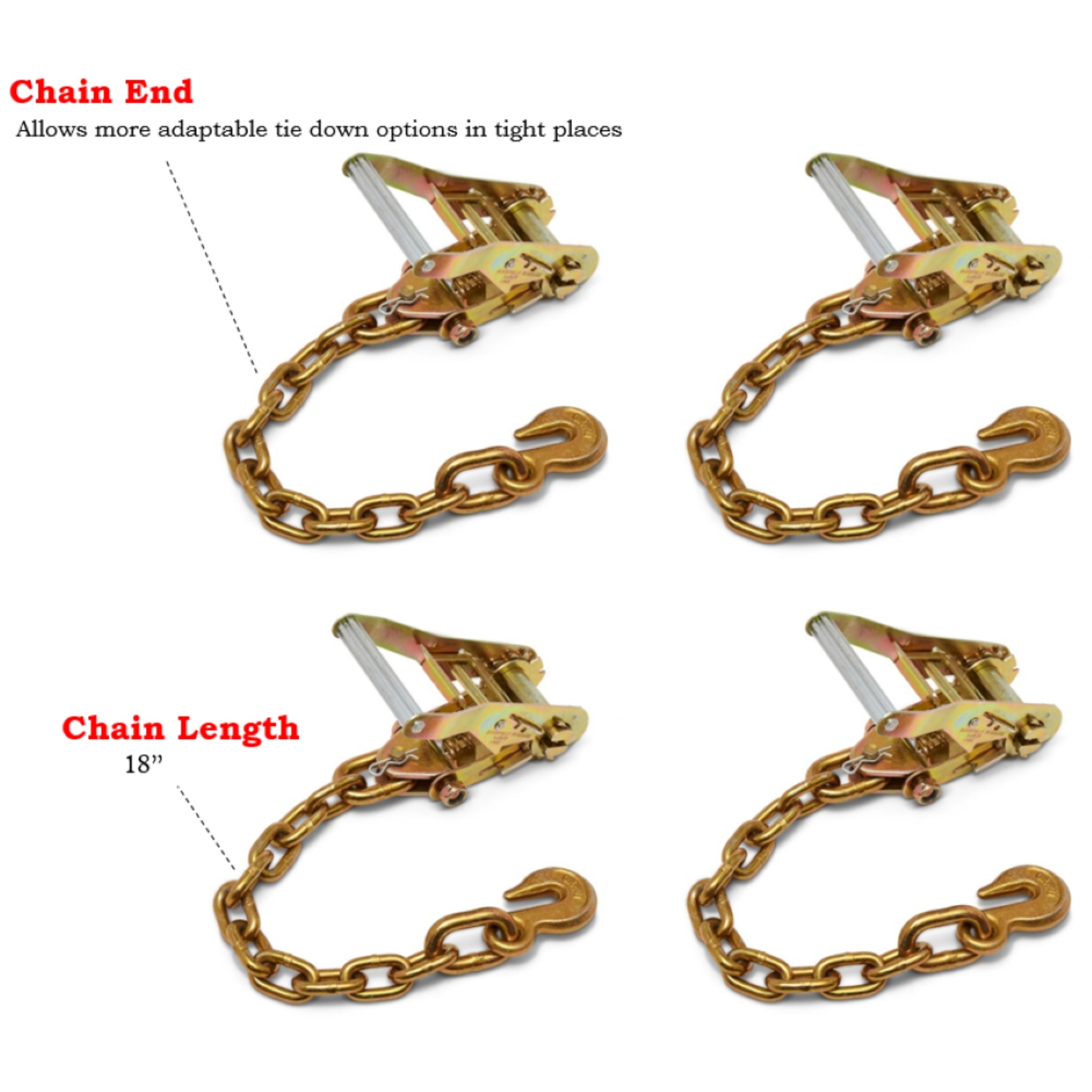 RYTASH 4 Pack Wheel Tie Down Car ATV Lasso Ratchet Straps with Chain Anchors Heavy Duty 2" x 96"