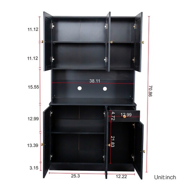 Wood Closet with 6 Doors，1 Drawer and 1 Open Shelves， Easy Cleaning， Durability and Easy Maintenance - - 37938179