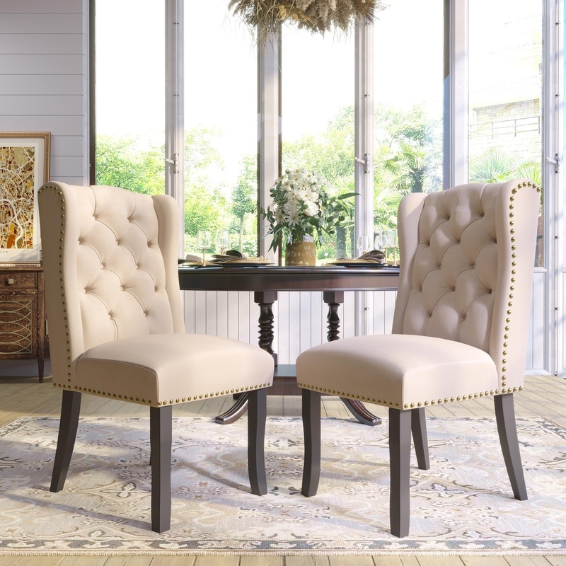 Cotton Fabric Dining Chairs Set of 2