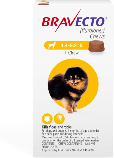 Bravecto Chew for Dogs， 4.4-9.9 lbs， (Yellow Box)