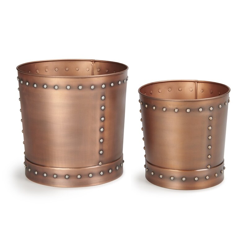 Unique Large Riveted Bronze Planter Set of 2 for Outdoor or Indoor Use  Garden  Deck  and Patio