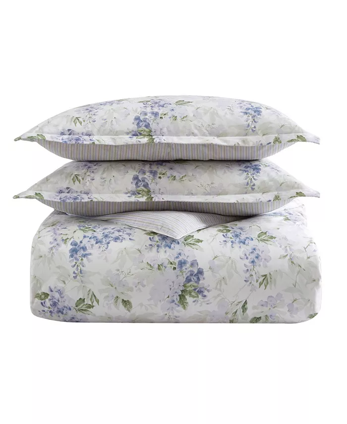 Laura Ashley Wisteria Faux Velour 2 Piece Duvet Cover Set， Twin