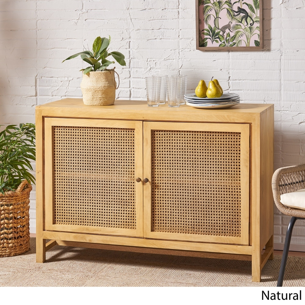 Gwendolyn Mango Wood and Wicker Cane Cabinet by Christopher Knight Home