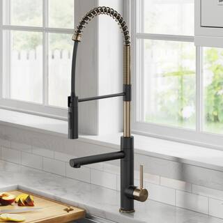 KRAUS Artec Pro Pull-Down Single Handle Kitchen Faucet with Pot Filler in Spot Free Antique Champagne Bronze  Matte Black KPF-1604SFACBMB