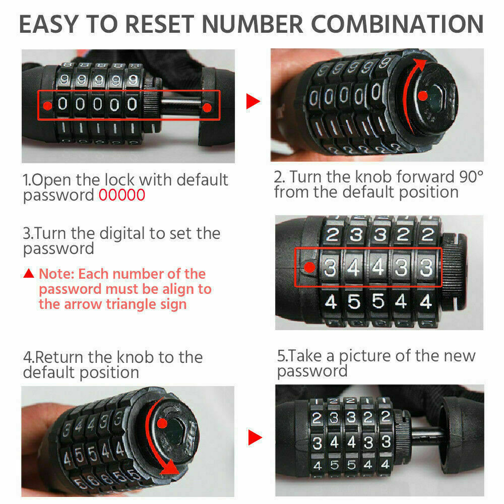 Bike Lock 5 Digital Bicycle Lock Cable Heavy Duty Combination Password Security Chain Wire Bike Lock