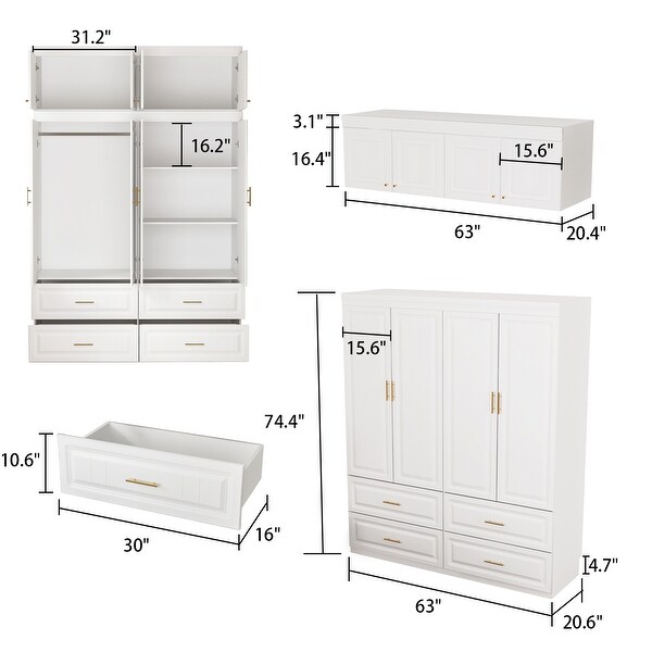 63x93.9 Armoires Wardrobes Hanging 4 Drawers Home Storage Cabinet - - 36519523