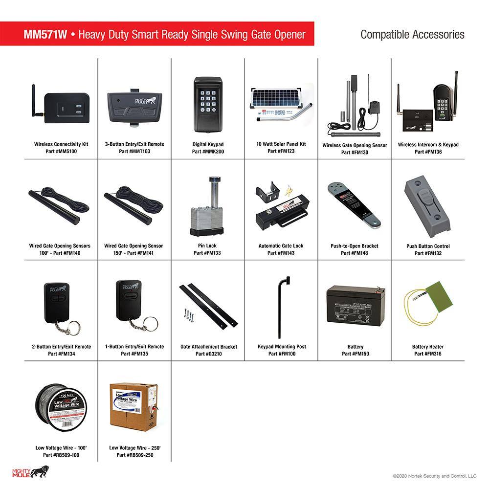 Mighty Mule Heavy Duty Single Swing Gate Opener Smart and Solar Capable MM571W