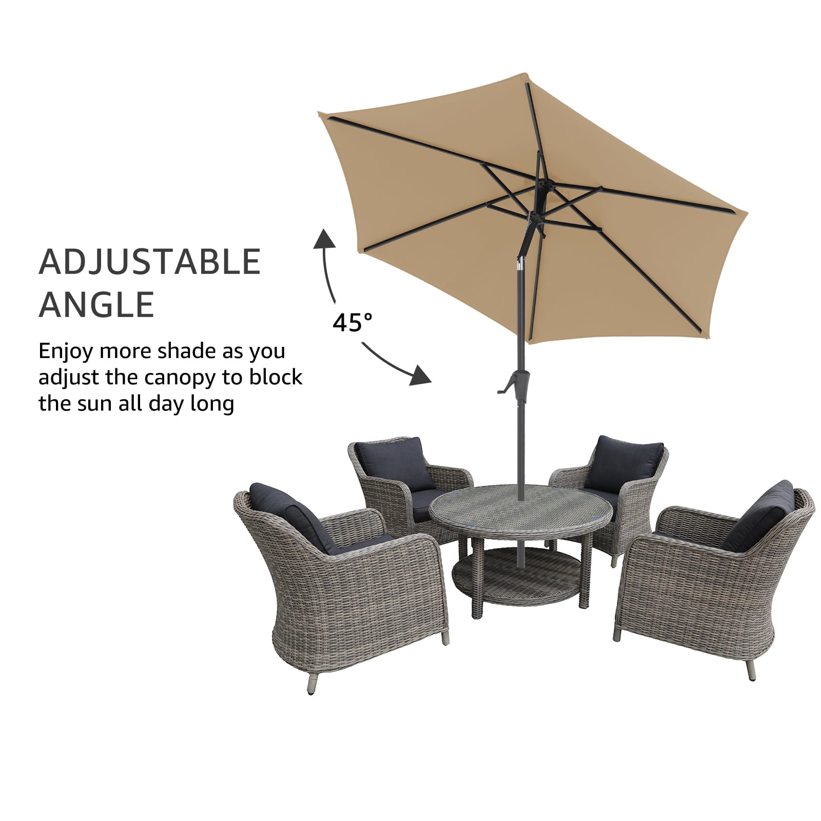 7.5 ft Patio Umbrella Outdoor Table Market Umbrella with Push Button Tilt and Crank, 6 Ribs, Beige