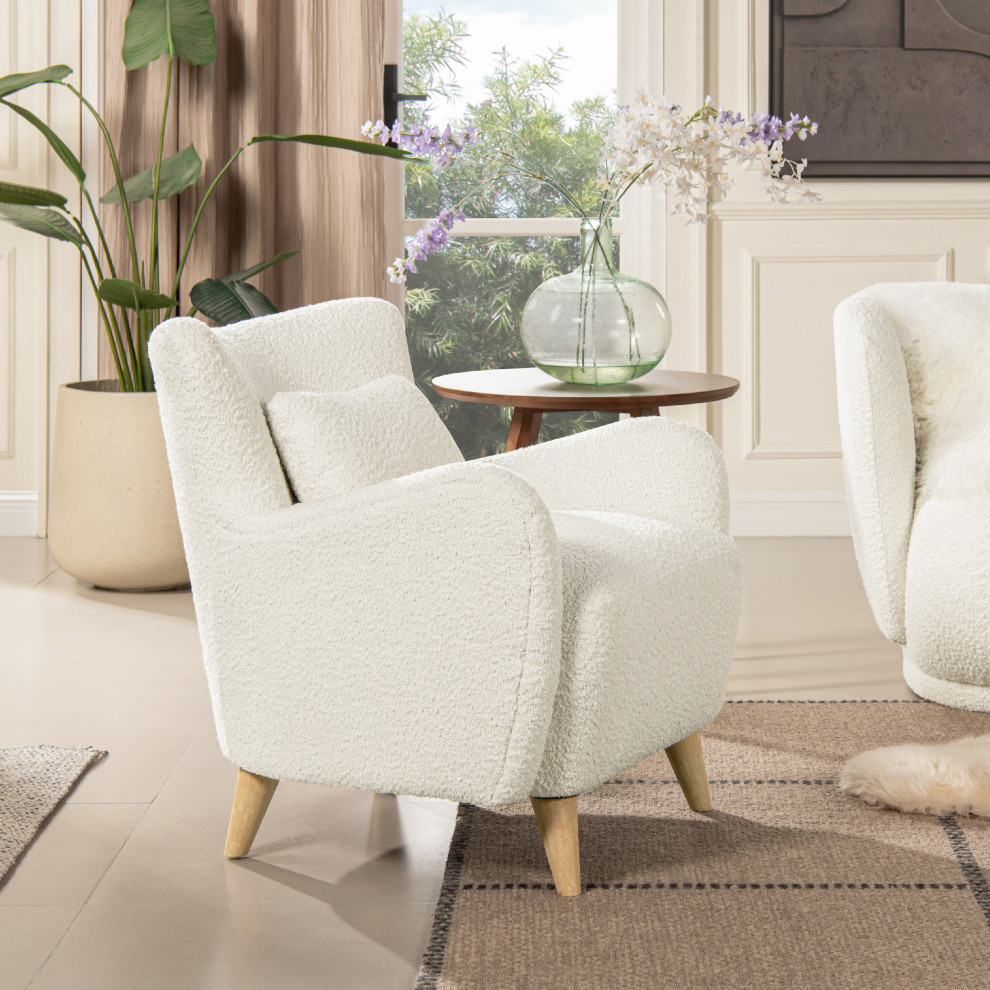 Lune Curved Arm Accent Chair with Lumbar Pillow   Midcentury   Armchairs And Accent Chairs   by Jennifer Taylor Home  Houzz