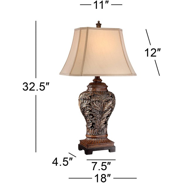 Tall Set Of 2 Bronze Curling Leaves Tan Rectangular Shade For Living Room Family Bedroom Bedside