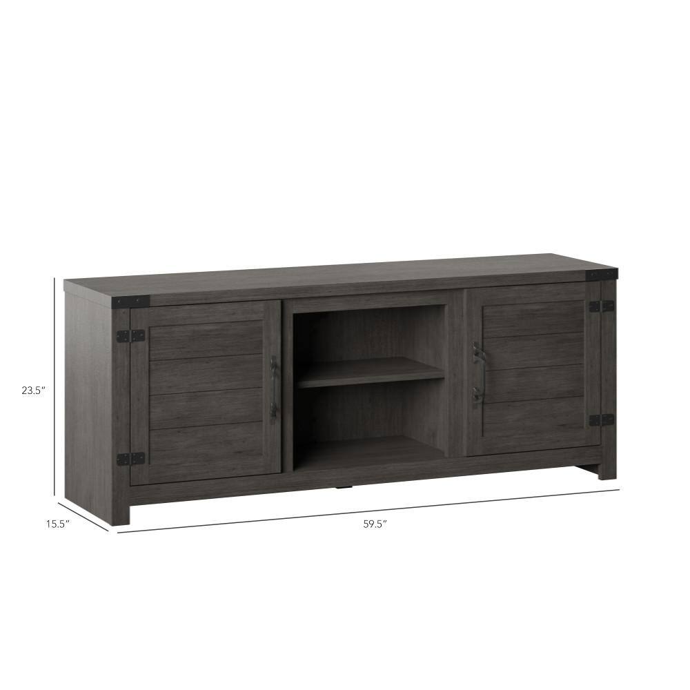 Twin Star Home 60 in. Weathered Gray TV Stand Fits TV's up to 65 in. with Planked Doors and Nail Head Details TC60-6714-PG77