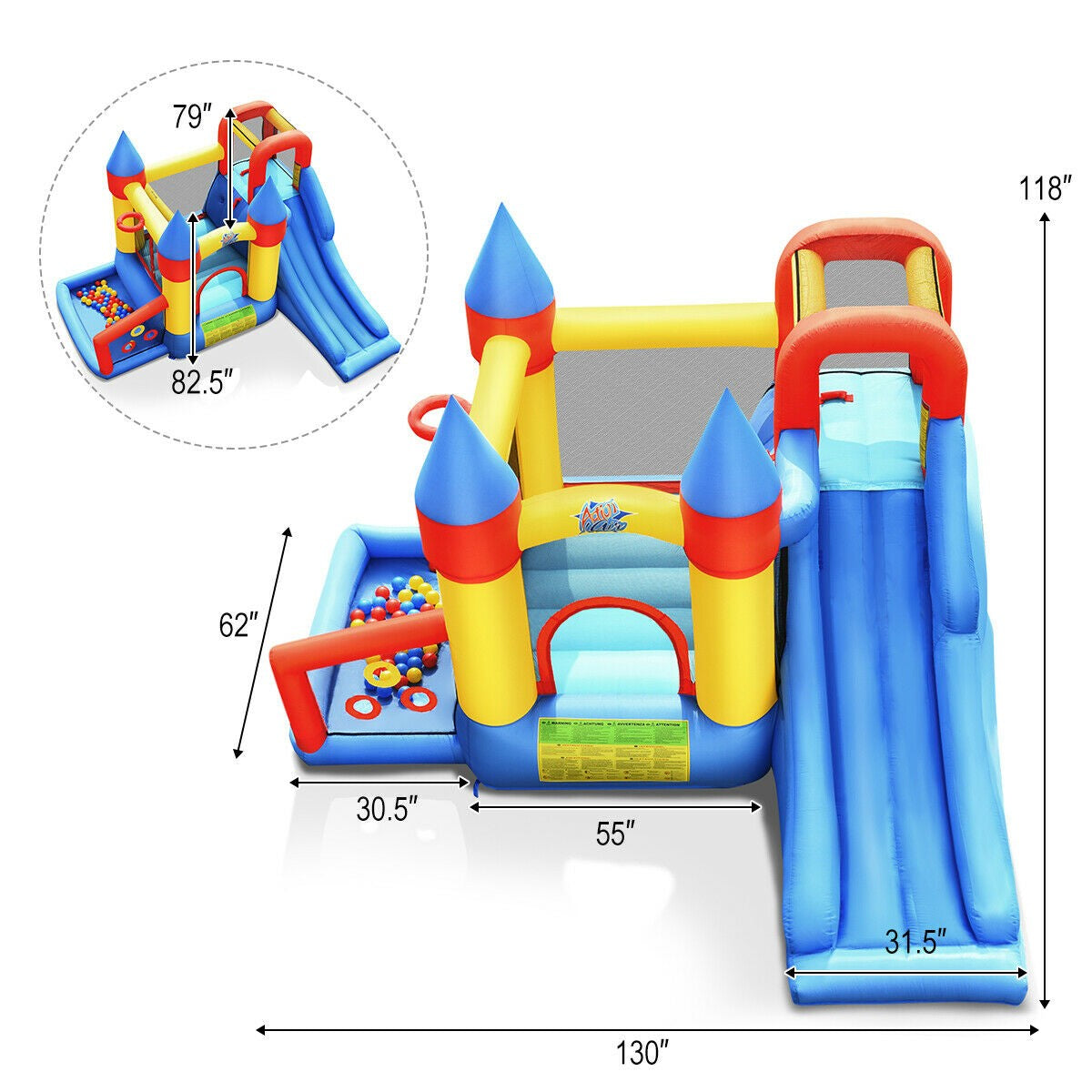 BOUNTECH 6-in-1 Castle Bouncer w/ Long Slide include 780W Air Blower