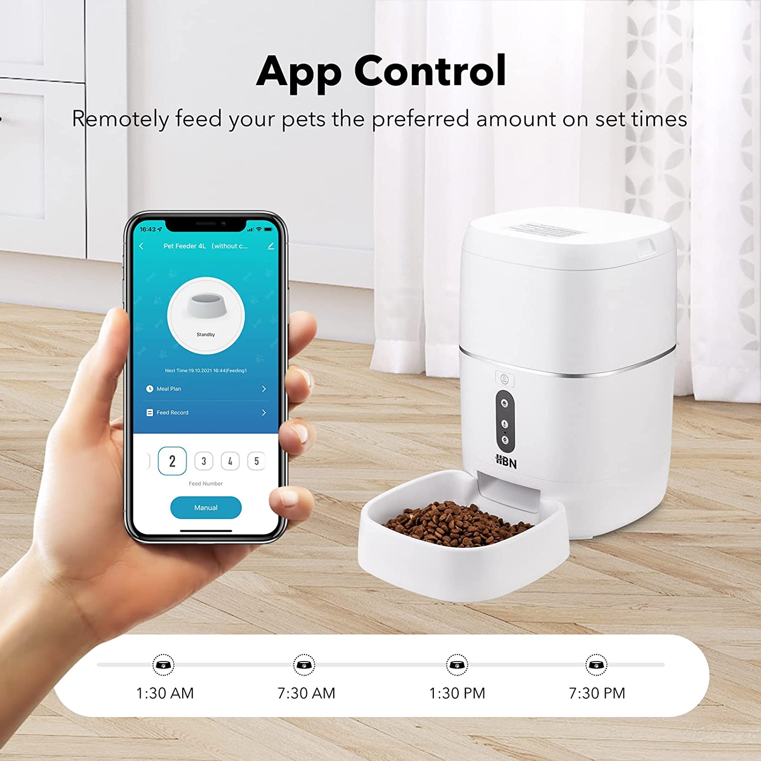 HBN Automatic Cat Feeder， 6L Smart Cats Dogs Feeder， Auto Pet Food Dispenser with Portion Control and Voice Recorder， 2.4G Wi-Fi Enabled App Control