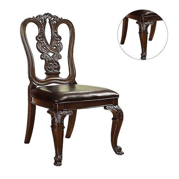 Set of 2 Leatherette Dining Side Chair in Brown Cherry