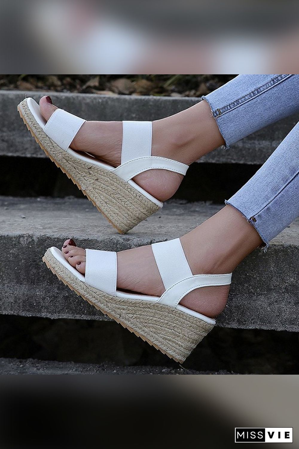 Straw And Nylon Strap High Wedge Sandals Wholesale