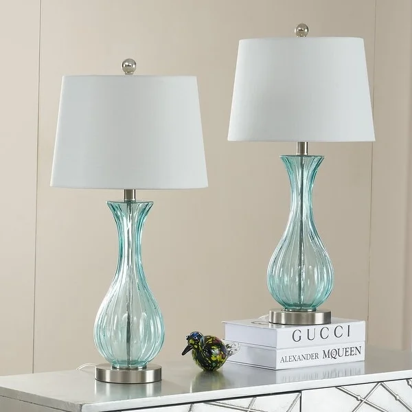 25.5'' Blue Glass Bedside Table Lamp Set (Set of 2) - 13*13*25.5